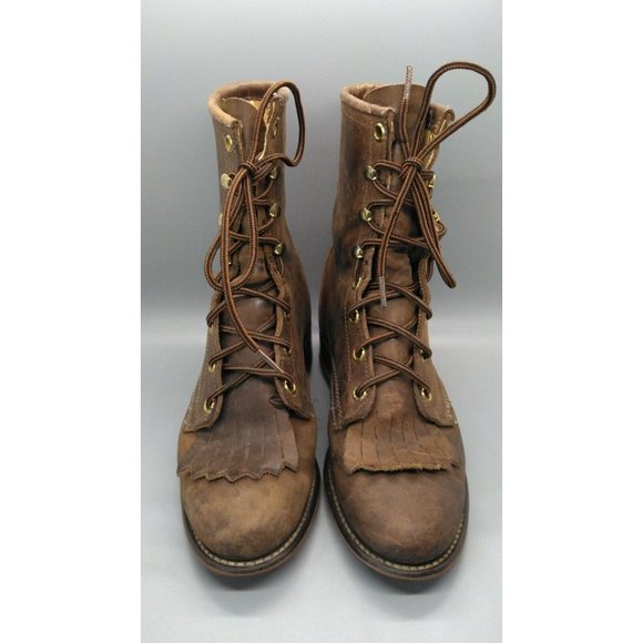 Vintage LAREDO Lace Up Roper Women\'s Leather Work Boots Size 5.5M Made in USA